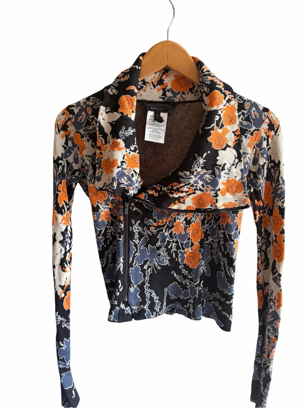 BCBGMAZAZRIA Eva Printed Zip Up Moto Style Jacket